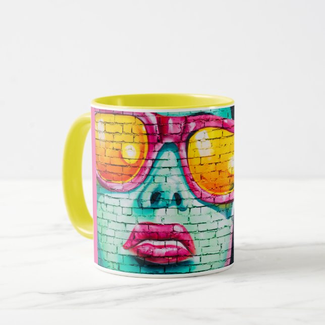 Taza Graffiti chica arte pop callejero verde azulado ro (Anverso izquierdo)