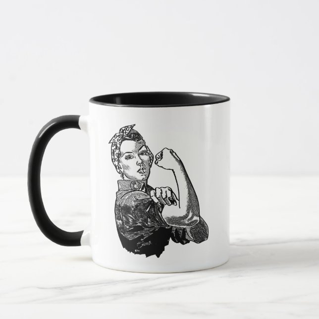 Taza Gráfica de la línea feminista Rosie-The-Riveter (Izquierda)