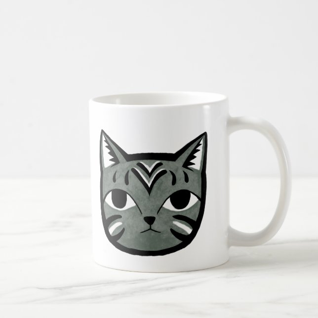 Taza gráfica de Tabby del gato del gato único gris (Derecha)