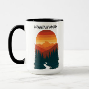 Taza Gràfica Retro Atardecer Bosque Montaña Mama