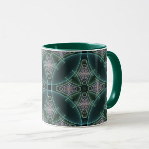 Taza Gráfico de arte fractal geométrico Verde azulado m