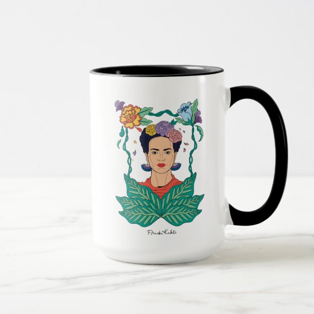 Taza Gráfico del marco floral de Frida Kahlo (Derecha)