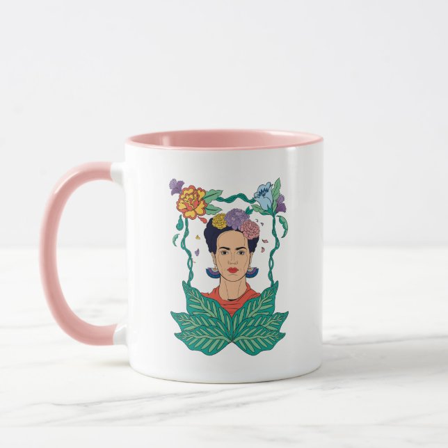 Taza Gráfico del marco floral de Frida Kahlo (Izquierda)