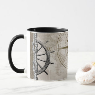 Taza Gráfico náutico beige y marrón vintage