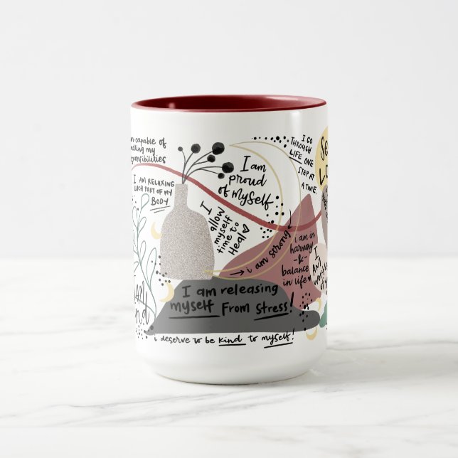 Taza Gráficos de afirmaciones positivas de autoamor (Centro)