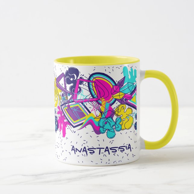 Taza Grafiti patrón colorido abstracto con tu NOMBRE (Derecha)