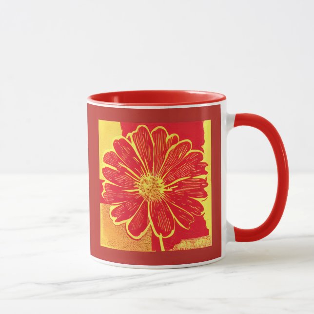 Taza Gran Aster de margarita en rojo, amarillo y azafrá (Derecha)