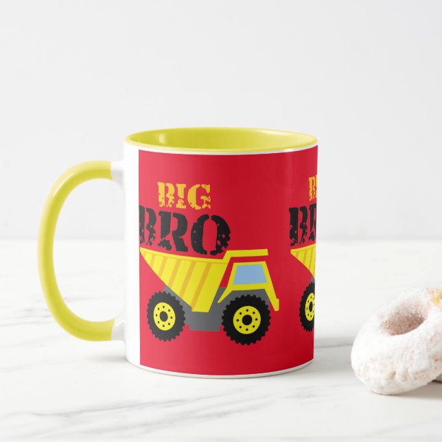 Taza Gran Bro Construcción Camión de volquete amarillo (Con donut)