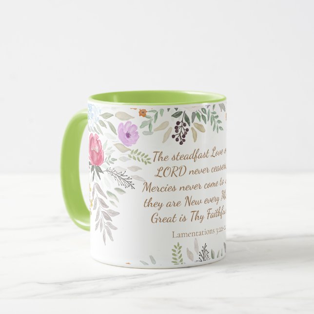 Taza Gran es tu fidelidad acuarela floral (Anverso izquierdo)