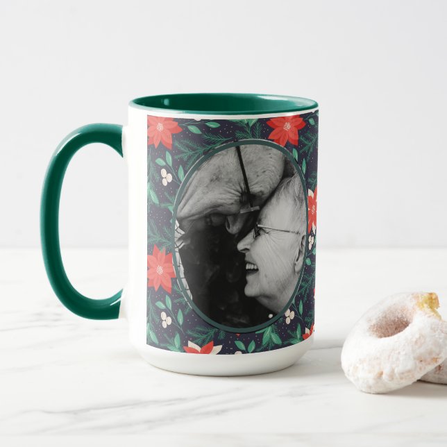 Taza Gran foto de Navidades rojos y blancos (Con donut)