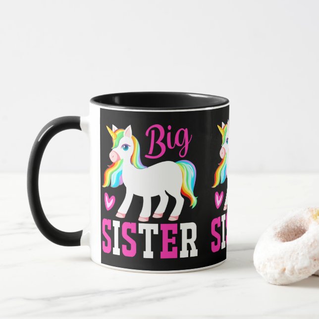 Taza Gran Hermana Magia Unicornio con Arcoiris Mano y C (Con donut)