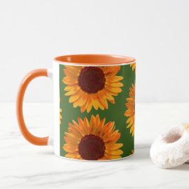 Taza Gran Naranja Rústico Patrón de girasol Floral