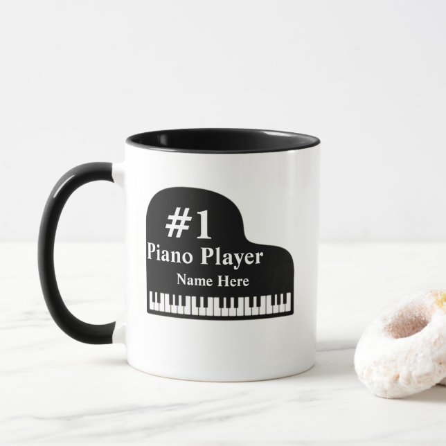 Taza Gran Piano # 1 Piano Jugador con nombre Pianista (Con donut)