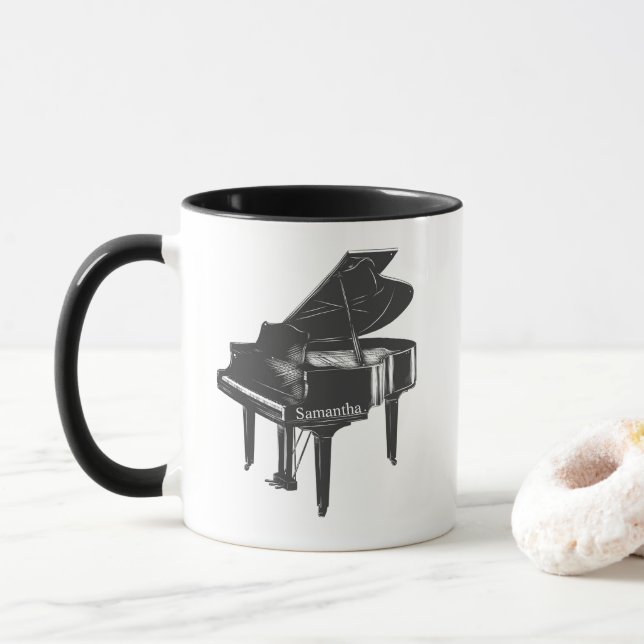 Taza Gran Piano con el nombre de Pianista Profesor de P (Con donut)