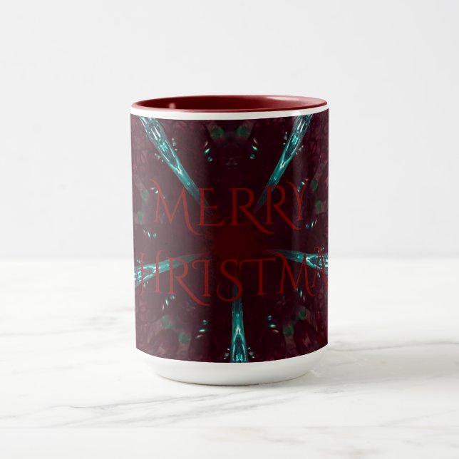 Taza Gran Turquesa Rojo Feliz Navidad Kaleidoscope (Centro)