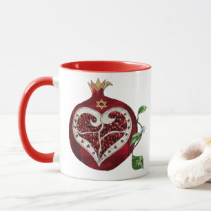 Taza Granada Judía Corazón Hanukkah Rosh Hashanah