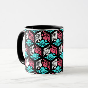 Taza Gránas japonesas, coral, turquesa y negro