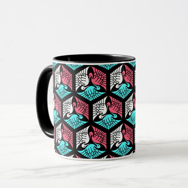 Taza Gránas japonesas, coral, turquesa y negro (Anverso izquierdo)