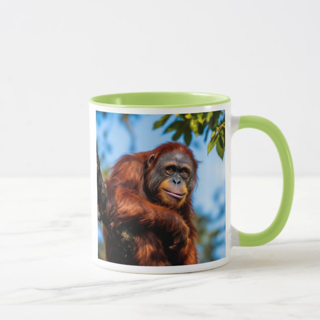 Taza Grand singe roux perché dans un arbre tropical . (Derecha)