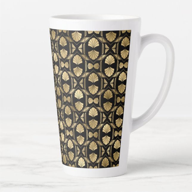 Taza grande de latte con arte deco en negro y dora (Derecha)