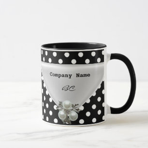 Taza grande de pedido con lunares perla negra