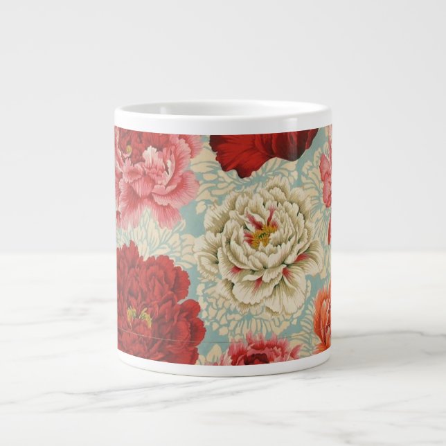 Taza grande del Peony del brocado de la tela de (Frente)