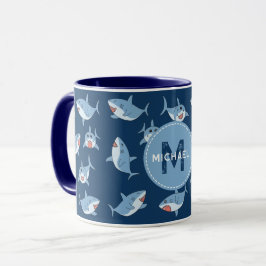 Taza Grandes tiburones blancos lindo Monograma niños de