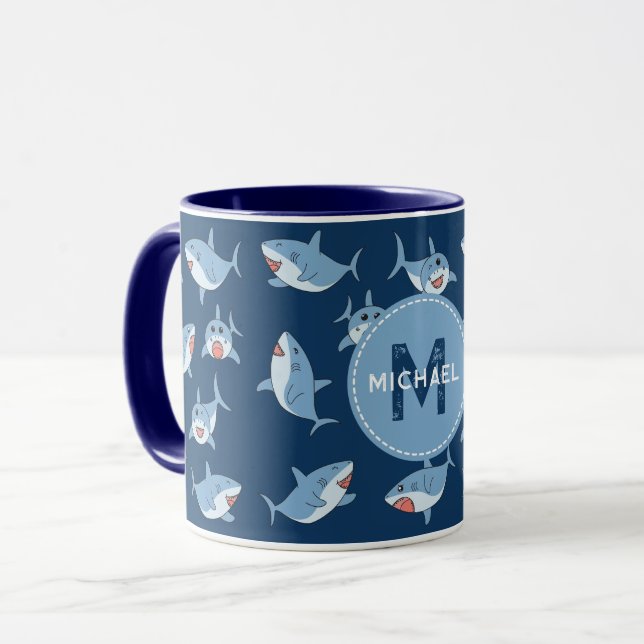 Taza Grandes tiburones blancos lindo Monograma niños de (Anverso izquierdo)