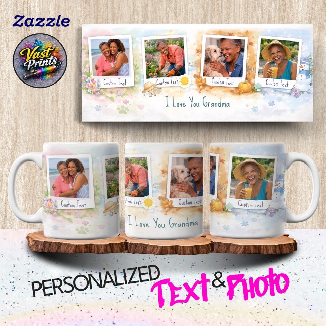 Taza Grandma Floral Custom Photo Collage Watercolor (Grandma Floral Custom Photo Collage Watercolor Mug)