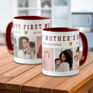 Taza Grandma Happy 1st Mothers Day 5 Photo Maroon