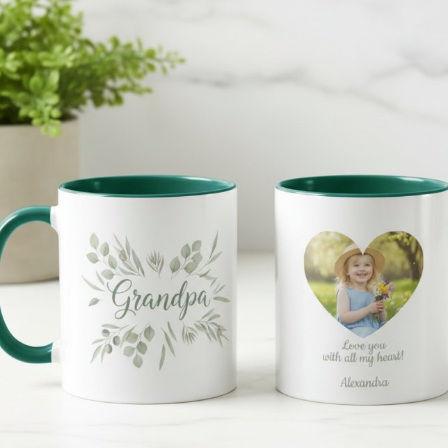 Taza Grandpa Botanical Photo (Personalized heart photo Grandpa coffee mug)