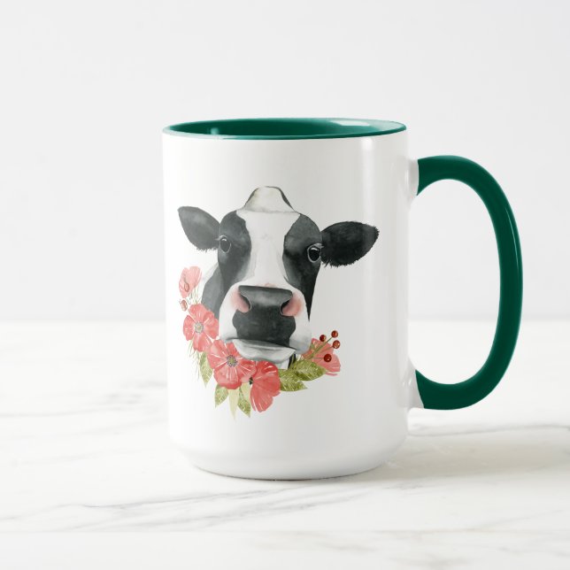 Taza Granja de amapola - Vaca con flores (Derecha)