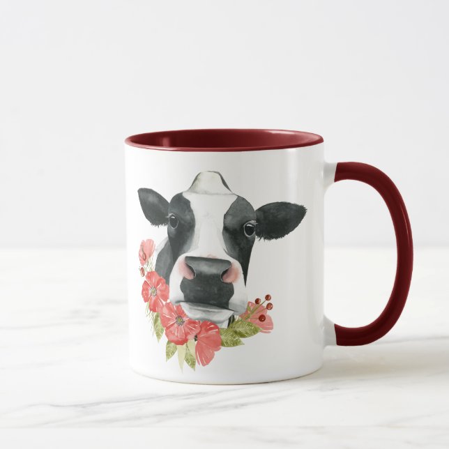 Taza Granja de amapola - Vaca con flores (Derecha)