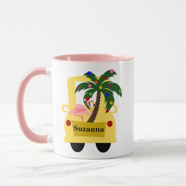 Taza Granja de árbol de Navidad tropical divertida con  (Izquierda)