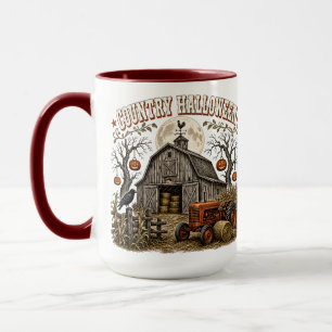 Taza Granja de calabazas de Halloween rural con tractor