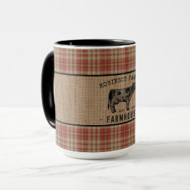 Taza Granja de familia Rushos Vaca Roja Placa Burlap Gr