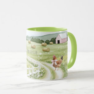 Taza Granja de pollo de camino rural lazo rosa