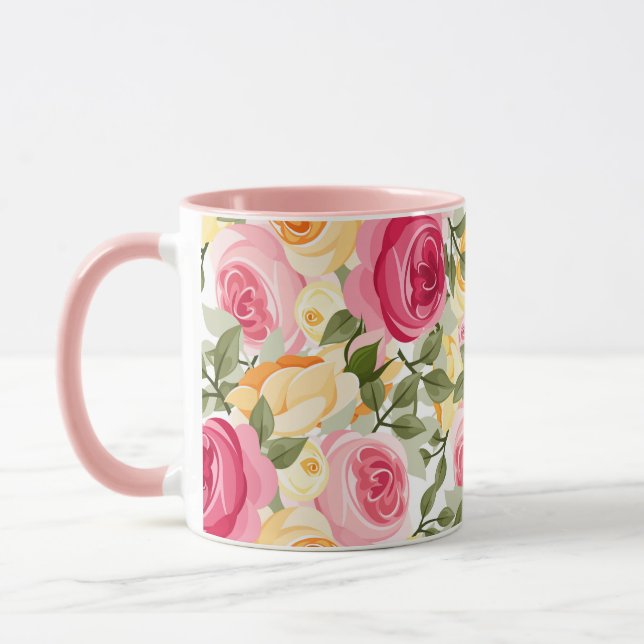 Taza Granja de rosas rosadas y amarillas Shabby Chic Fl (Izquierda)
