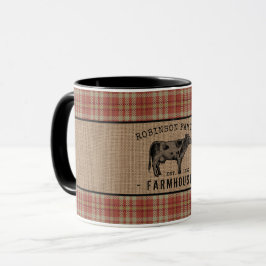 Taza Granja familiar Vaca Red Placa Burlap 2 Tono