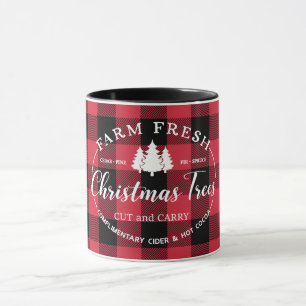 Taza Granja Fresco Árboles de Navidad Búfalo Rojo Chequ