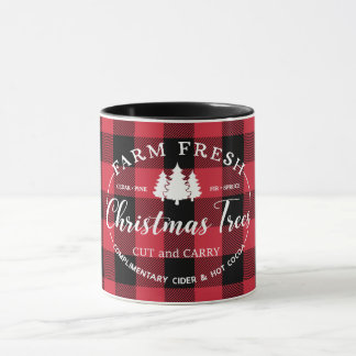 Taza Granja Fresco Árboles de Navidad Búfalo Rojo Chequ