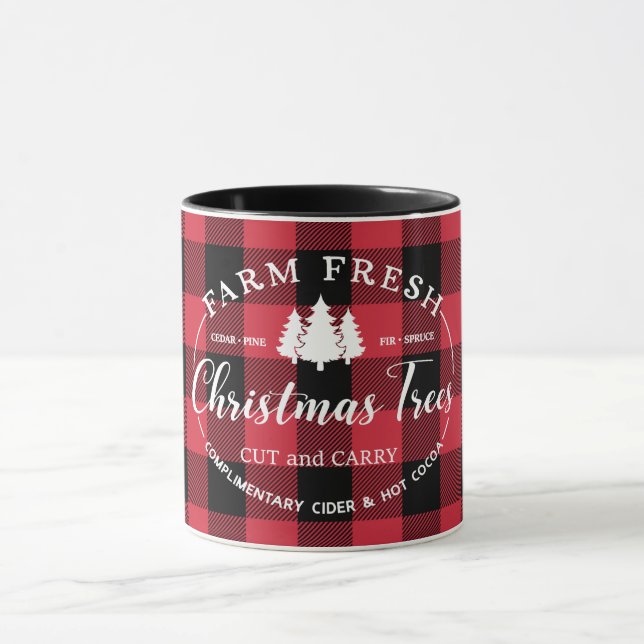 Taza Granja Fresco Árboles de Navidad Búfalo Rojo Chequ (Centro)