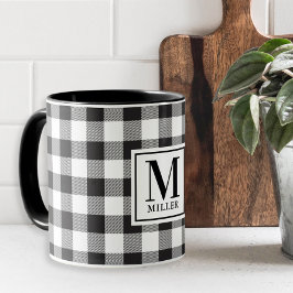 Taza Granja Moderna Cuadro Negro de Búfalo Monogramado