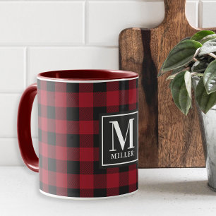 Taza Granja Moderna Monograma Cuadro Búfalo Rojo