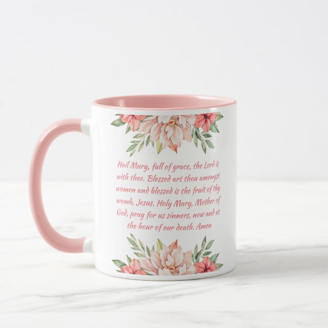 Taza Grano católico rosa Hail Mary Prayer Mug (Izquierda)