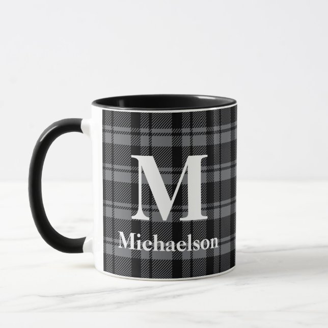 Taza Grasa gris oscuro y negro con nombre de monograma (Izquierda)