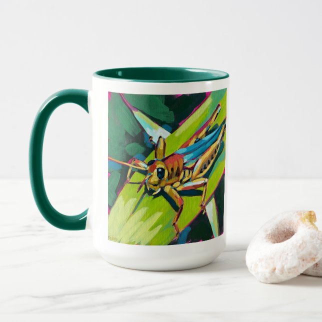 Taza Grasshopper Painting - Gift for Insect Lovers (Con donut)