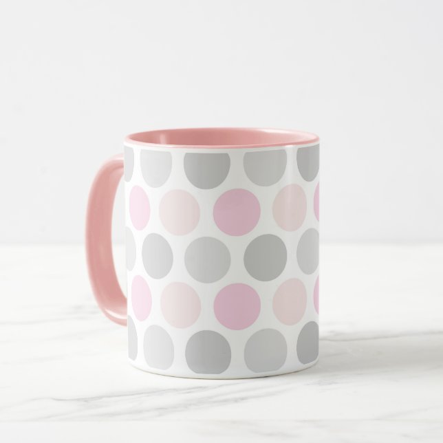 Taza Gray and Pink Polka Dot Pattern Coffee Mug Cup (Anverso izquierdo)