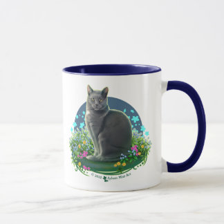 Taza Gray Cat in the Flower Garden