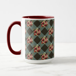 Taza Gray Gingham y Burgundy Floral Country